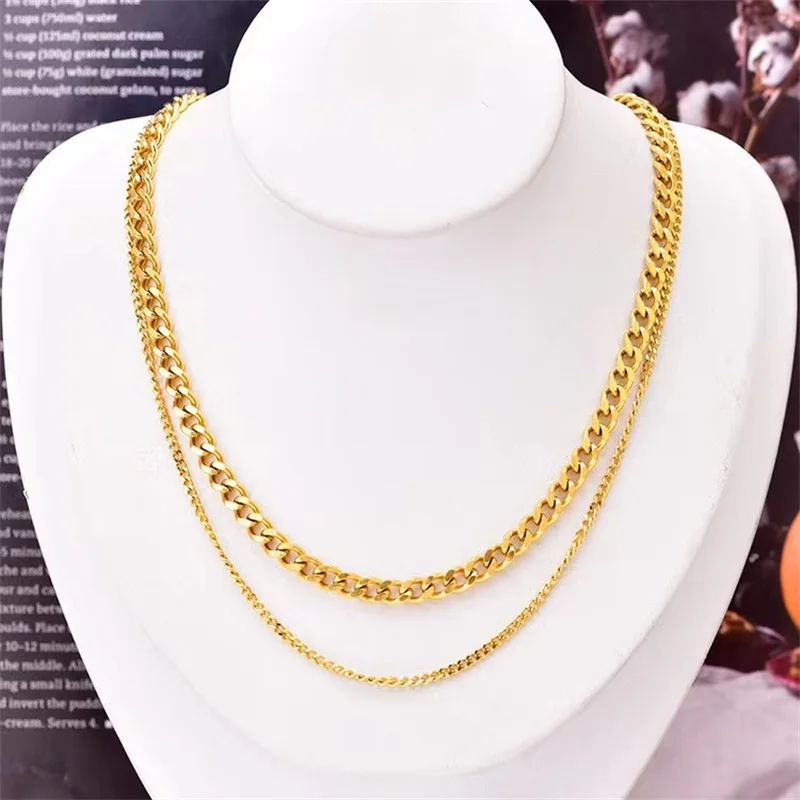 EILIECK 316L Stainless Steel 18K Gold Plated Waterproof Thick Chain Necklace Bracelet Jewelry Set For Women Girl Fashion Gift