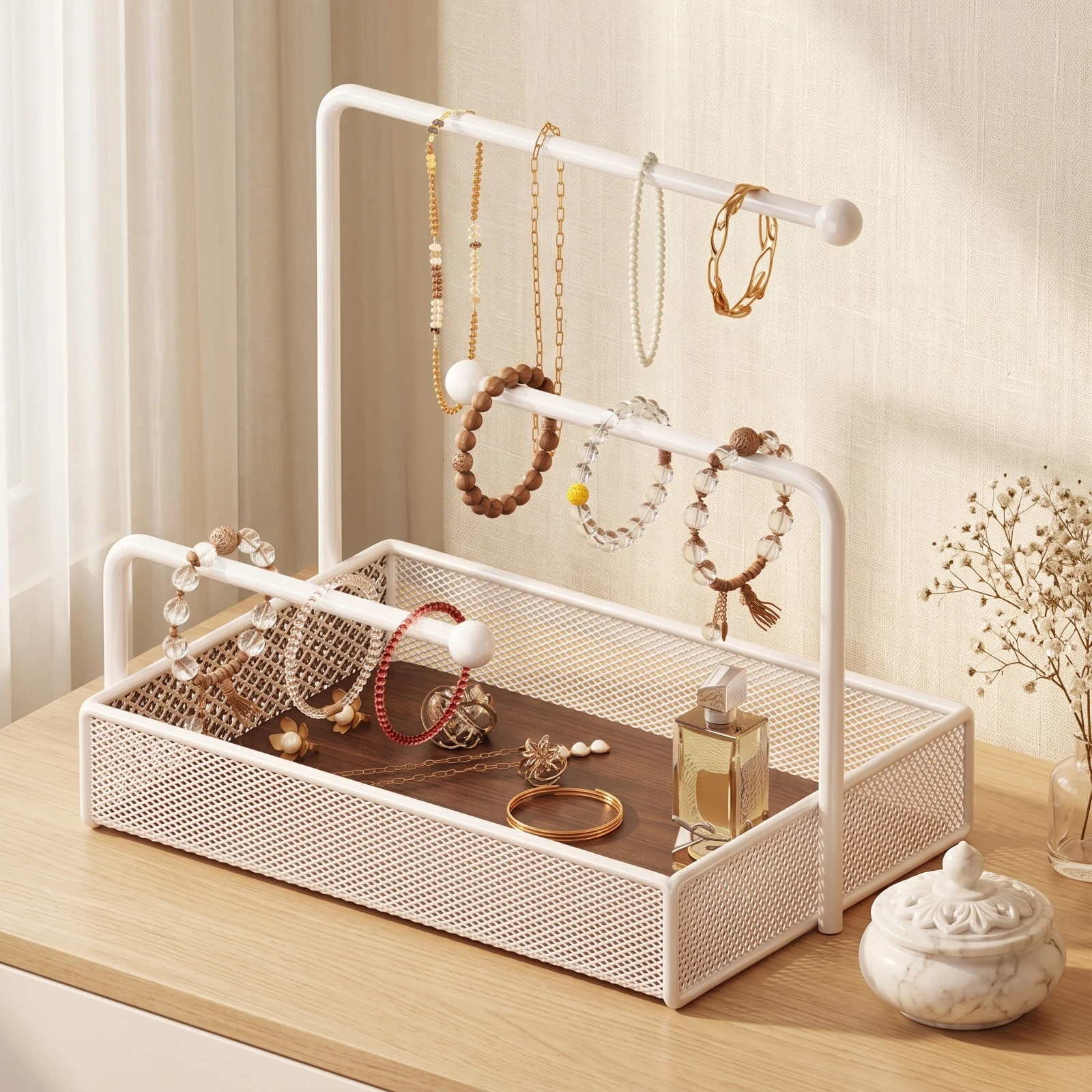 Jewelry Organizer with Tray Desktop Tabletop Jewelry Organizer Necklace Display Rack Multi-Level Open-Design for Women, Dresser