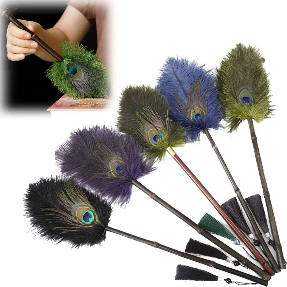 Portable Peacock Ostrich Feathers Duster Brush Handle Anti-static Cleaning Tools Removal Dusters Multi-function