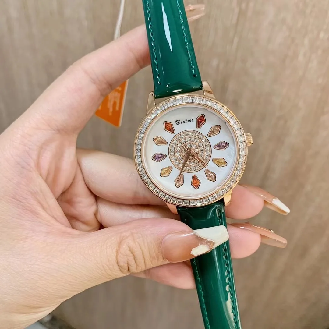 

Shining Mirror Patent Leather Strap Watches Women Diamond Shaped Colorful Zircons Crystals Wrist watch Quartz Waterproof Clock