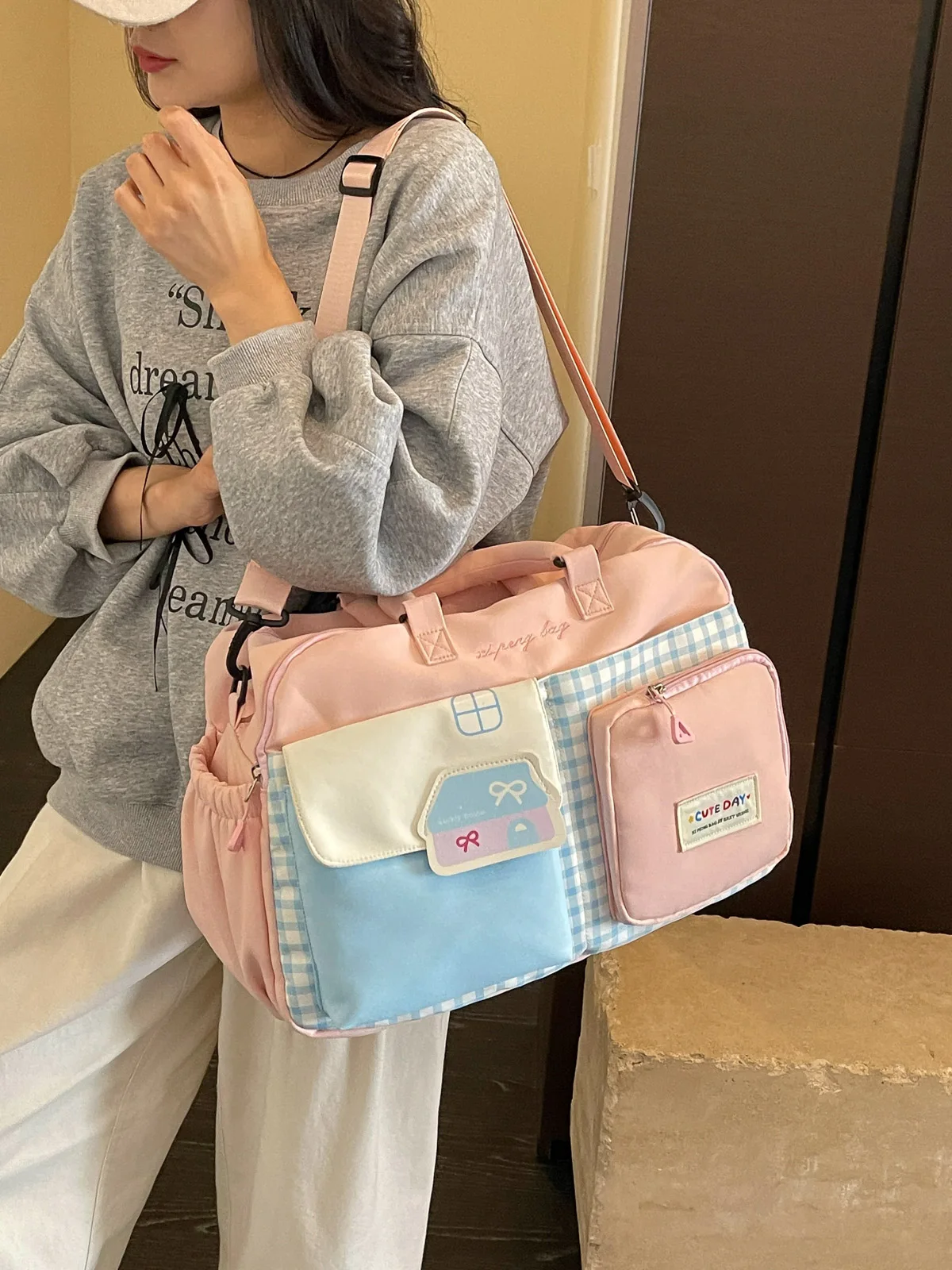 new-korean-style-large-capacity-lightweight-travel-bag-women's-casual-fitness-leisure-tour-storage-bag-handheld-crossbody-bag
