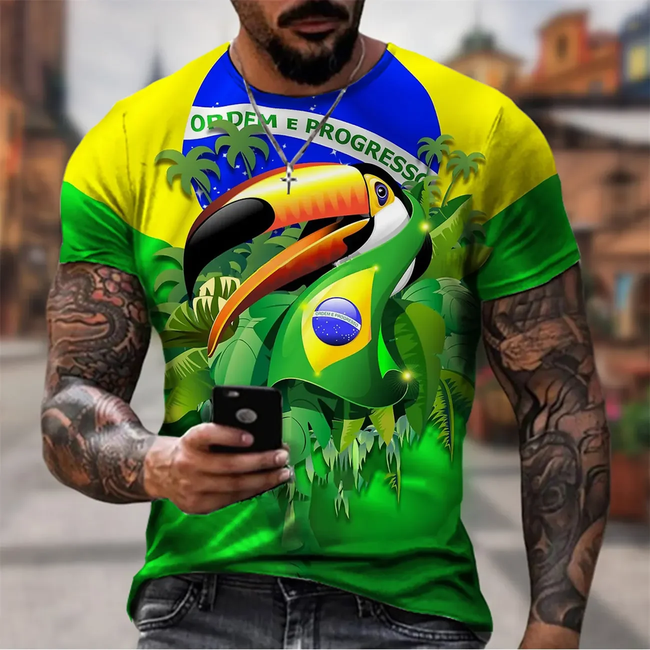 Camiseta de moda de Brasil para hombre, camiseta Harajuku con estampado 3D de bandera de Brasil, Camiseta deportiva informal de manga corta,