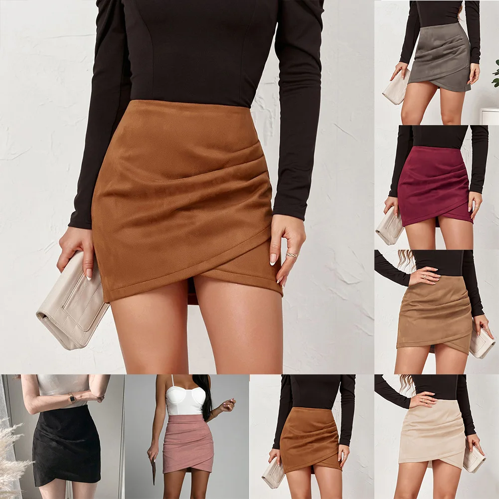 مجموعة الخريف البيج عالية الخصر مطوي التنانير الخريف موضة التنانير ايمو موضة موضة الورك غطاء قيعان العلامة التجارية الجديدة