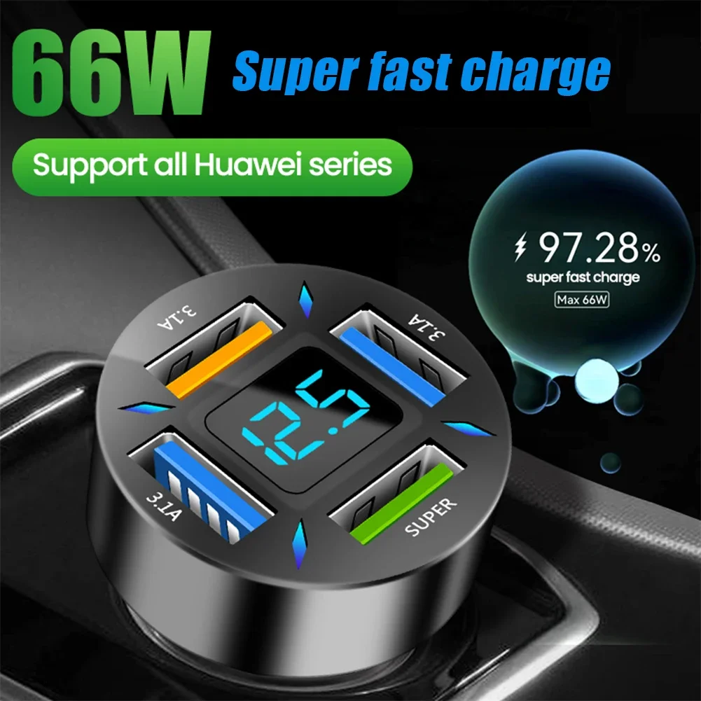 66W 4 Ports USB PD Quick Car Charger QC3.0 Type C Fast Charging Car Adapter Cigarette Lighter Socket Splitter For iPhone Xiaomi