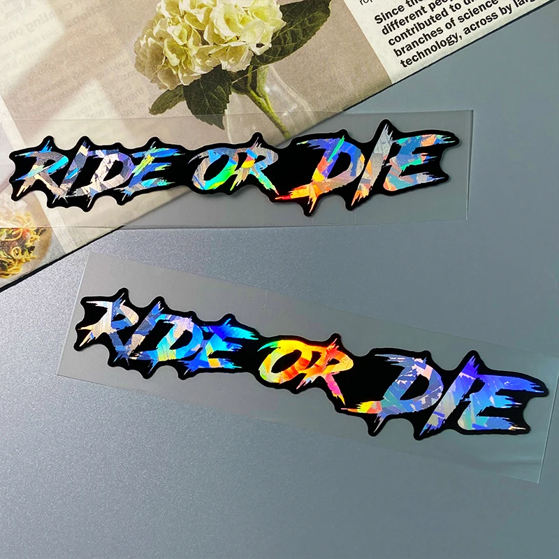 

2PCS RIDE OR DIE Laser Carbon Effect Motorcycle Helmet Stickers DIY Motorbike Fuel Tank Scooter Body Waterproof Vinyl Decals