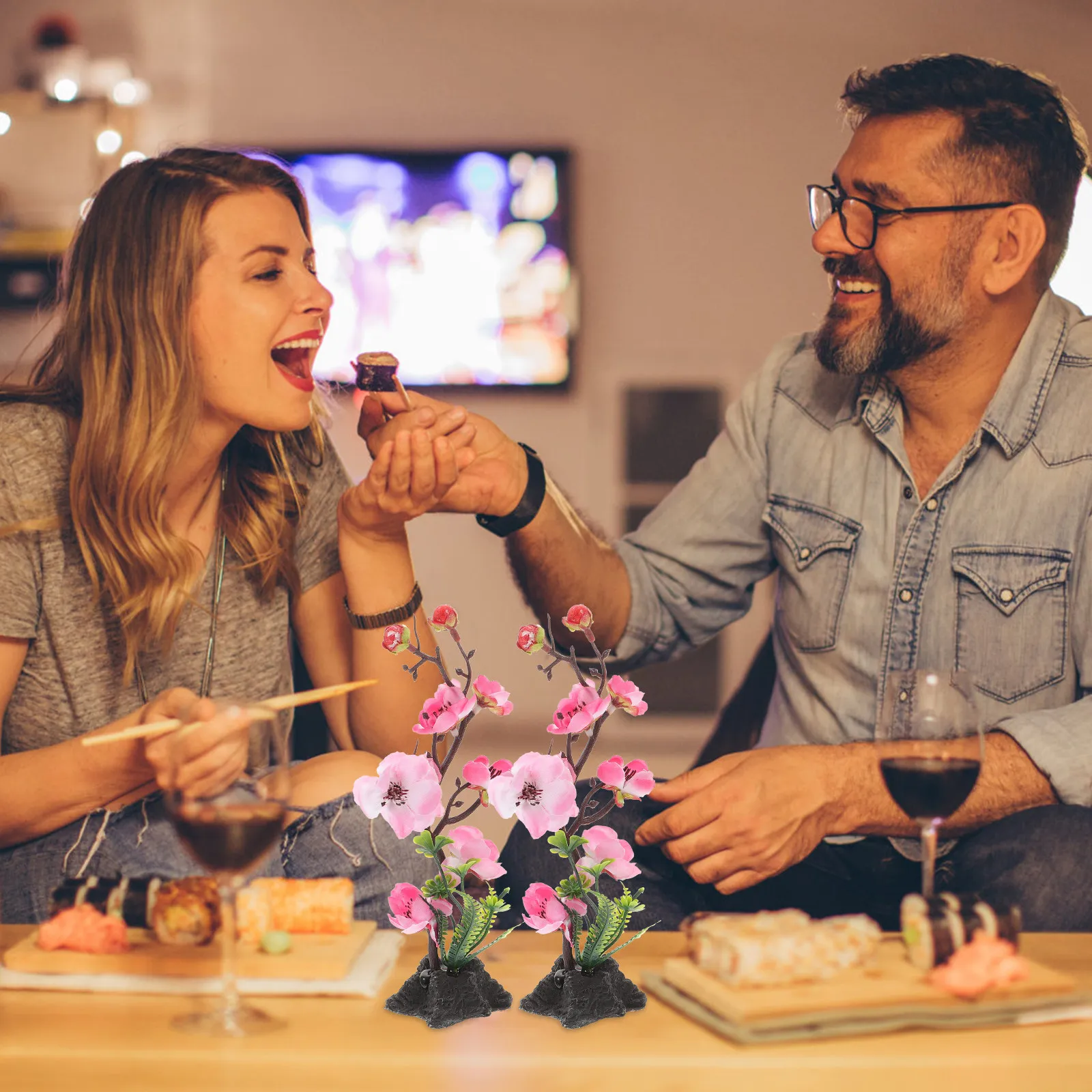 2 Piezas de Decoración para Plato de Sushi con Flor de Ciruelo, Flor Artificial para Suministros de Restaurante, Adorno para Plato de Comida Japonesa, Decoración para Plato de Sashimi
