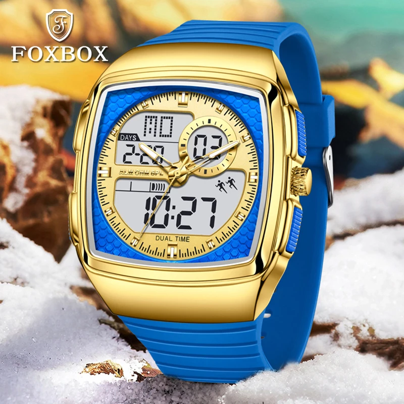 LIGE Brand FOXBOX Digital Mens Watch Fashion Sport Quartz Wristwatch 50M Waterproof Multifunctional LED Watches Men Reloj Hombre