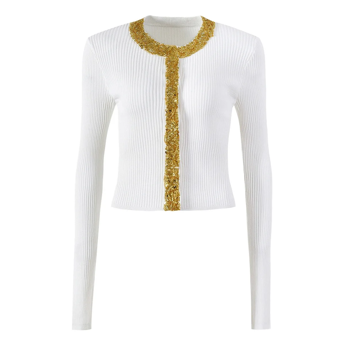 ZJYT Women's Long Sleeve Cardigan Sweaters Luxury Beading Knitting Tops Female Europe Fashion O Neck Knitwears Jersey Mujer 2024