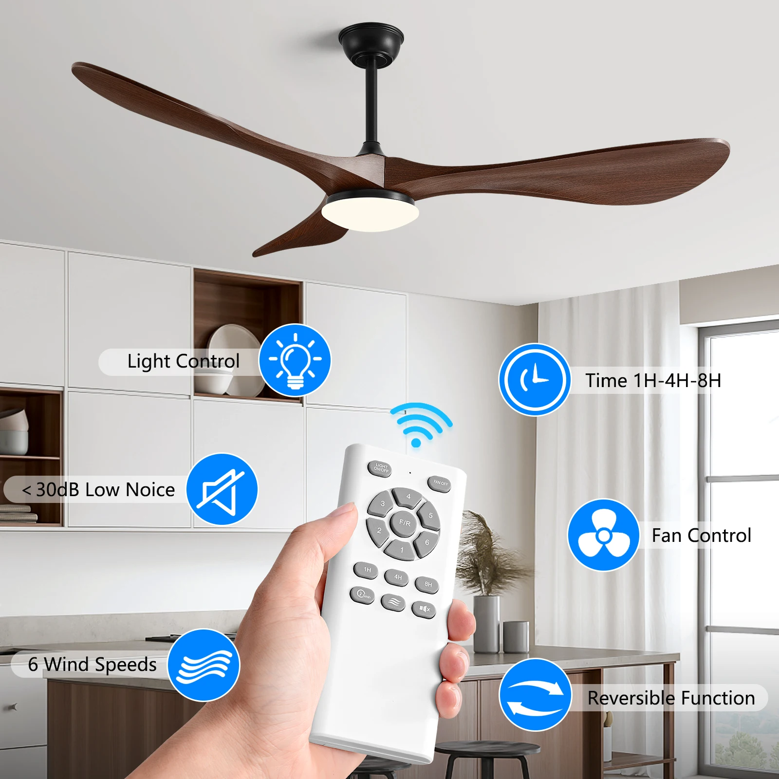 60Inch Modern LED Ceiling Fan Light Strong Winds Living Room Restaurant Household Electric Fan Mute With Lamp Ceiling Fan 220V