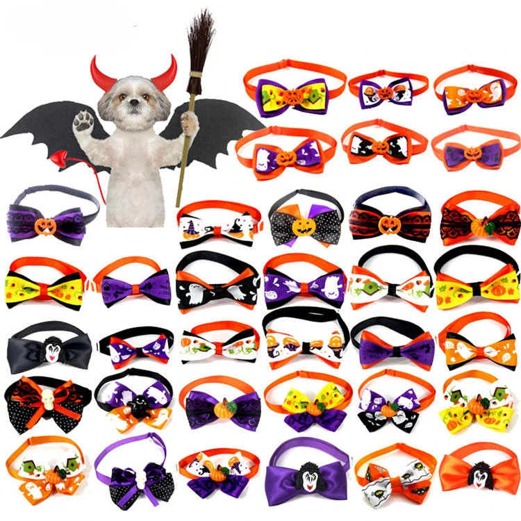 50pcs/ lot Halloween Pet Bow Tie Dog and Cat Bow Tie Pet Puppy Accessories  Mascotas Perros Accesorios