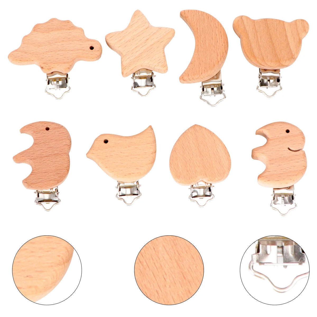 8 Pcs Pacifier Clip Baby Cartoon Wooden Soother Anti-lost Chain Clips Animal Infant Lovely for Teether Holders Newborn