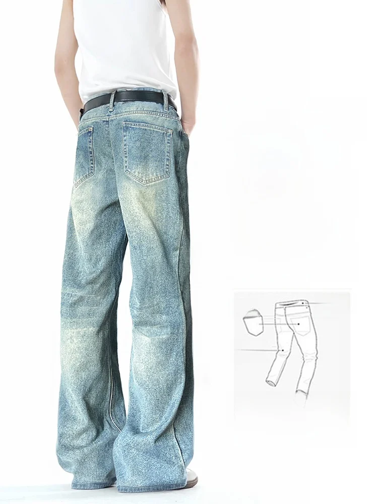 Comprimento estendido solto ajuste verão fino denim jeans para homens altos perna larga calças casuais americano retro azul em linha reta jeans soltos