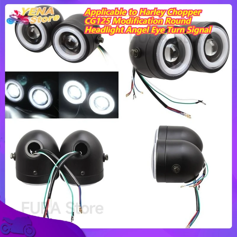 

Retro Motorcycle LED Dual Light Applicable to Harley Chopper CG125 Modification Round Headlight Angel Eye Turn Signal