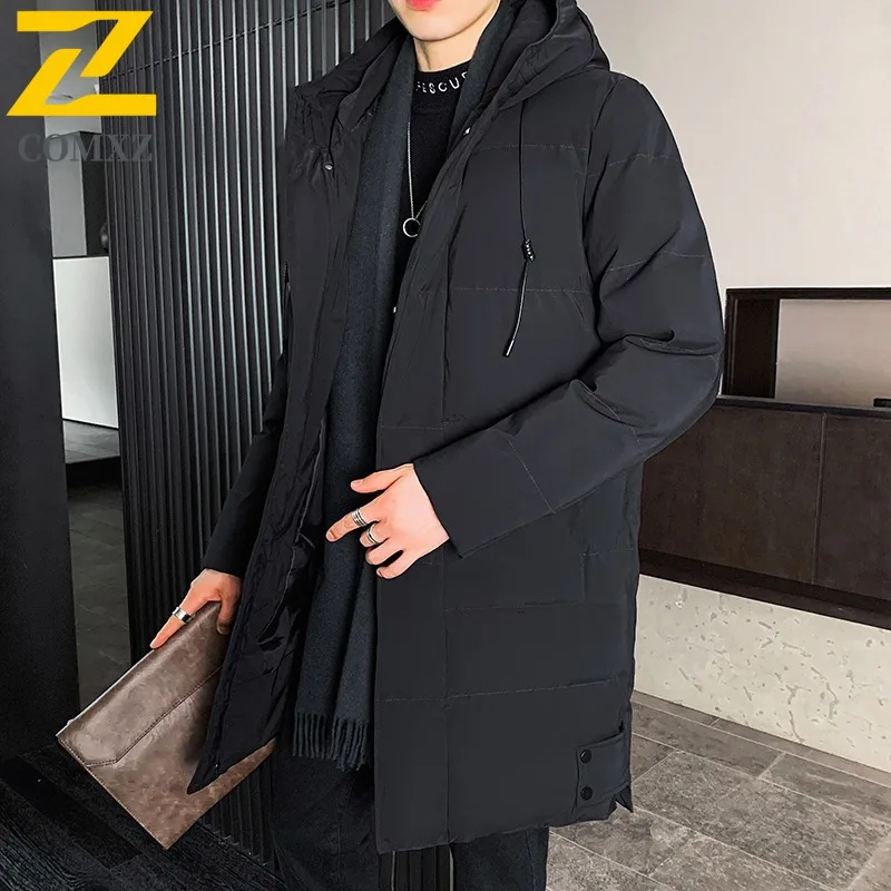

COMXZ Роскошная мужская стеганая куртка премиум-класса с капюшоном в корейском стиле, легкое пальто, повседневная дорожная морозостойкая теплая зимняя одежда