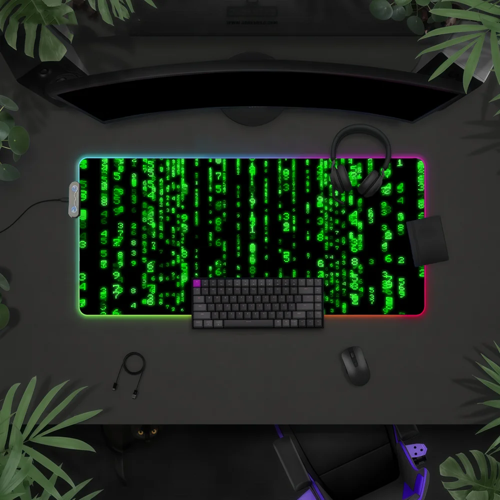 Art Hacker Code Mouse Pad RGB LED Light Colorful Game Keyboard Non-slip Cover Desk-mat Surface Waterproof