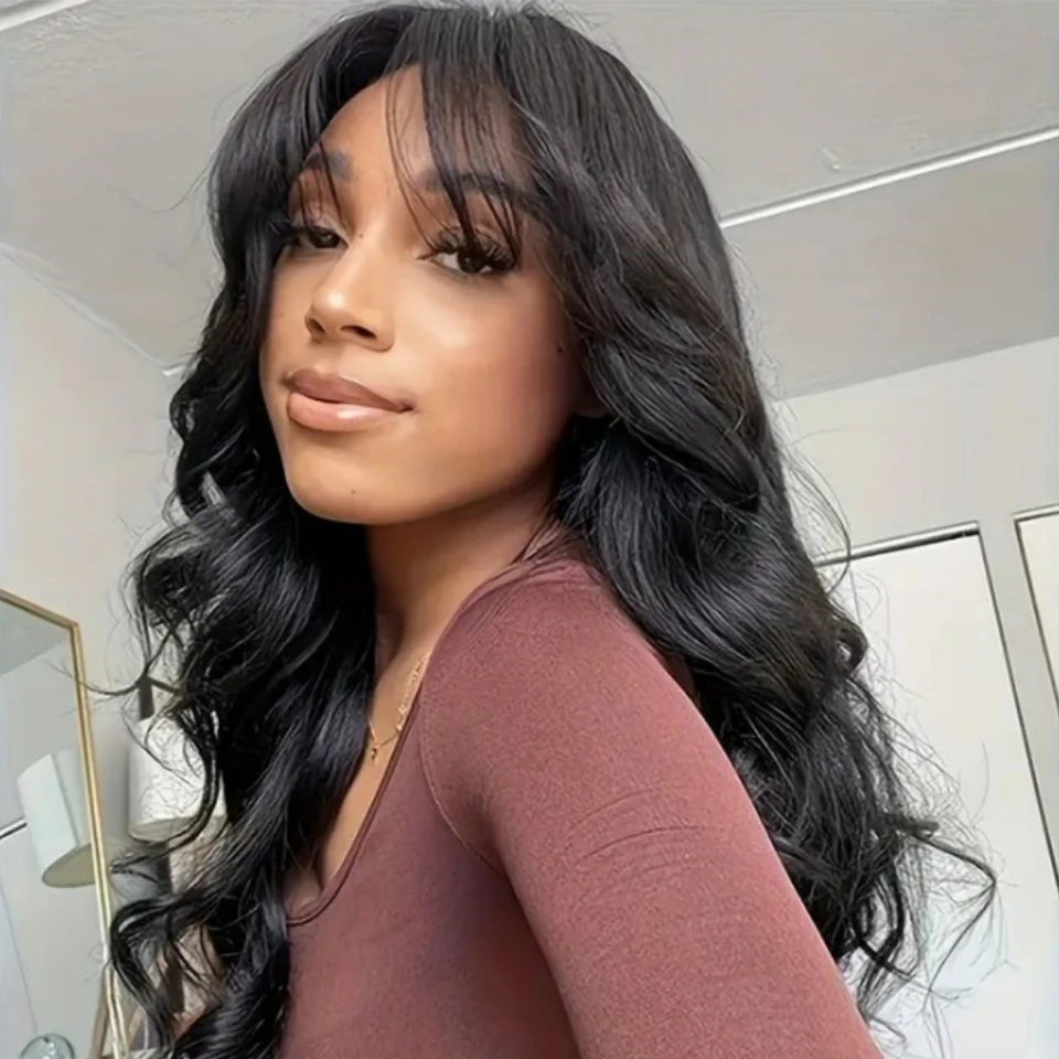 

12A 180% Плотность Объемная волна Парик из человеческих волос с челкой Полная машинная работа Бесклеевая одежда и Go Бразильские девственные волосы Естественный цвет