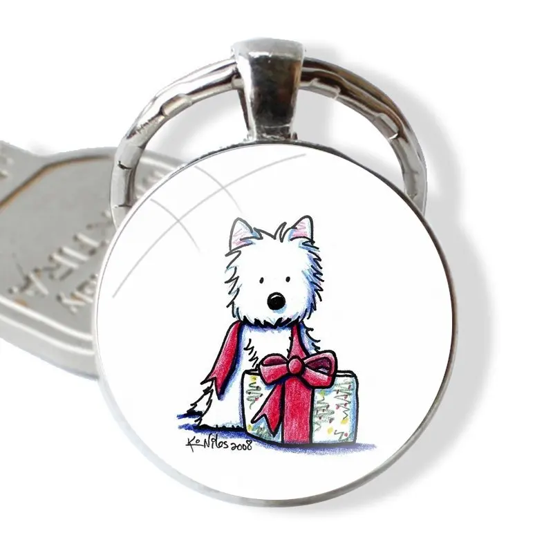 Schlüssel bund hand gefertigte Glas Cabochon Schlüssel ring halter Anhänger Schlüssel anhänger Cartoon Westie Hund