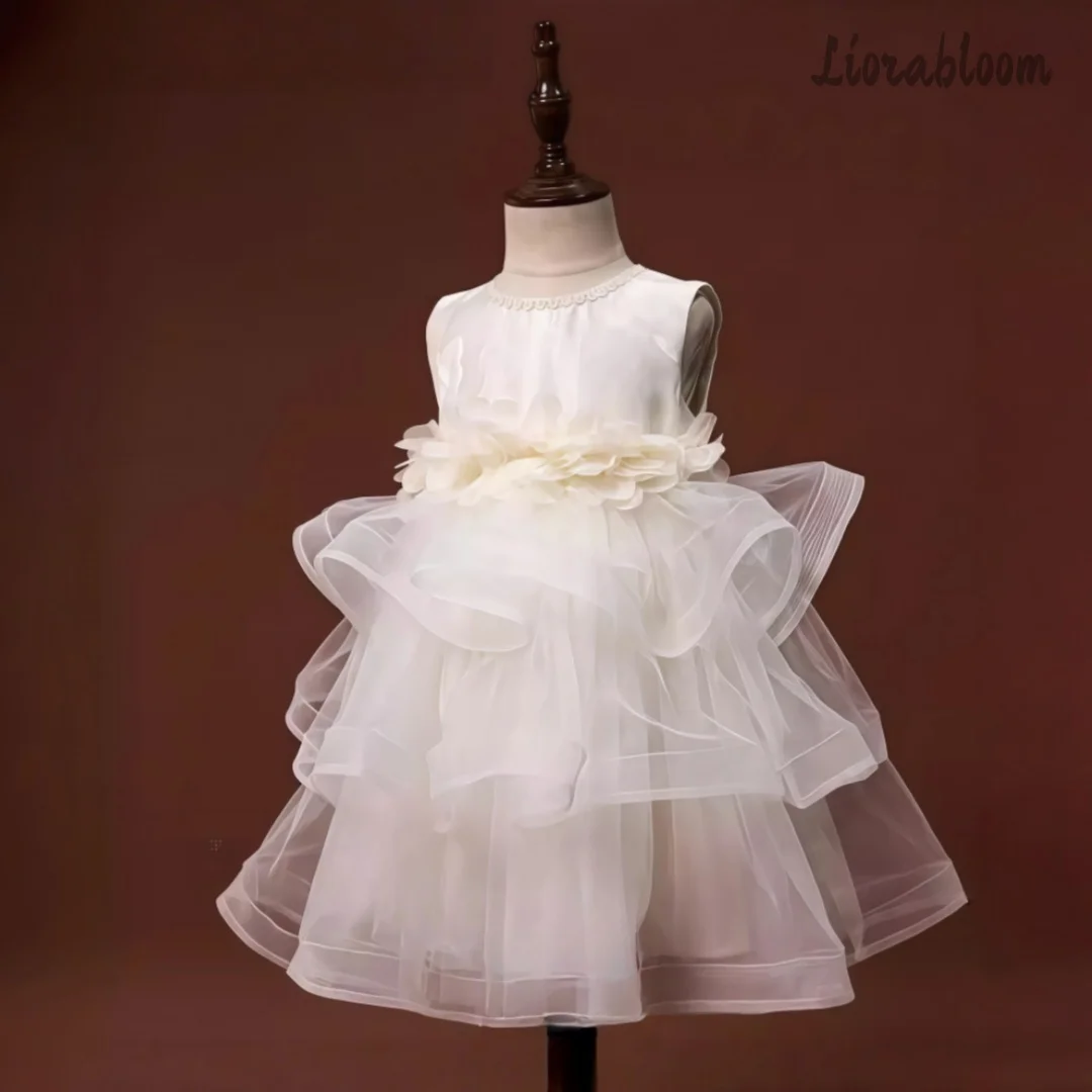 

Girls' White Tulle Flower Girl Dress Layered Princess Style Flower Girl Gown Fluffy Party Dress Wedding Attire