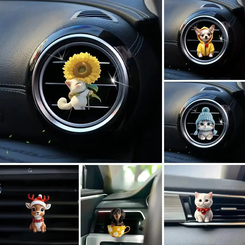 Cute 2D Acrylic Cat Air Vent Clip Car Freshener Aromatherapy Diffuser Perfume Clip For Auto Interior Decoration