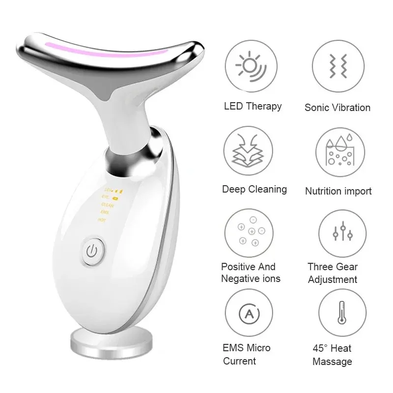 Dispositivo de beleza facial e pescoço sem fio, led ems, para escultura e contorno de mandíbula, com modos de luz led, aprimoramento de importação de íons