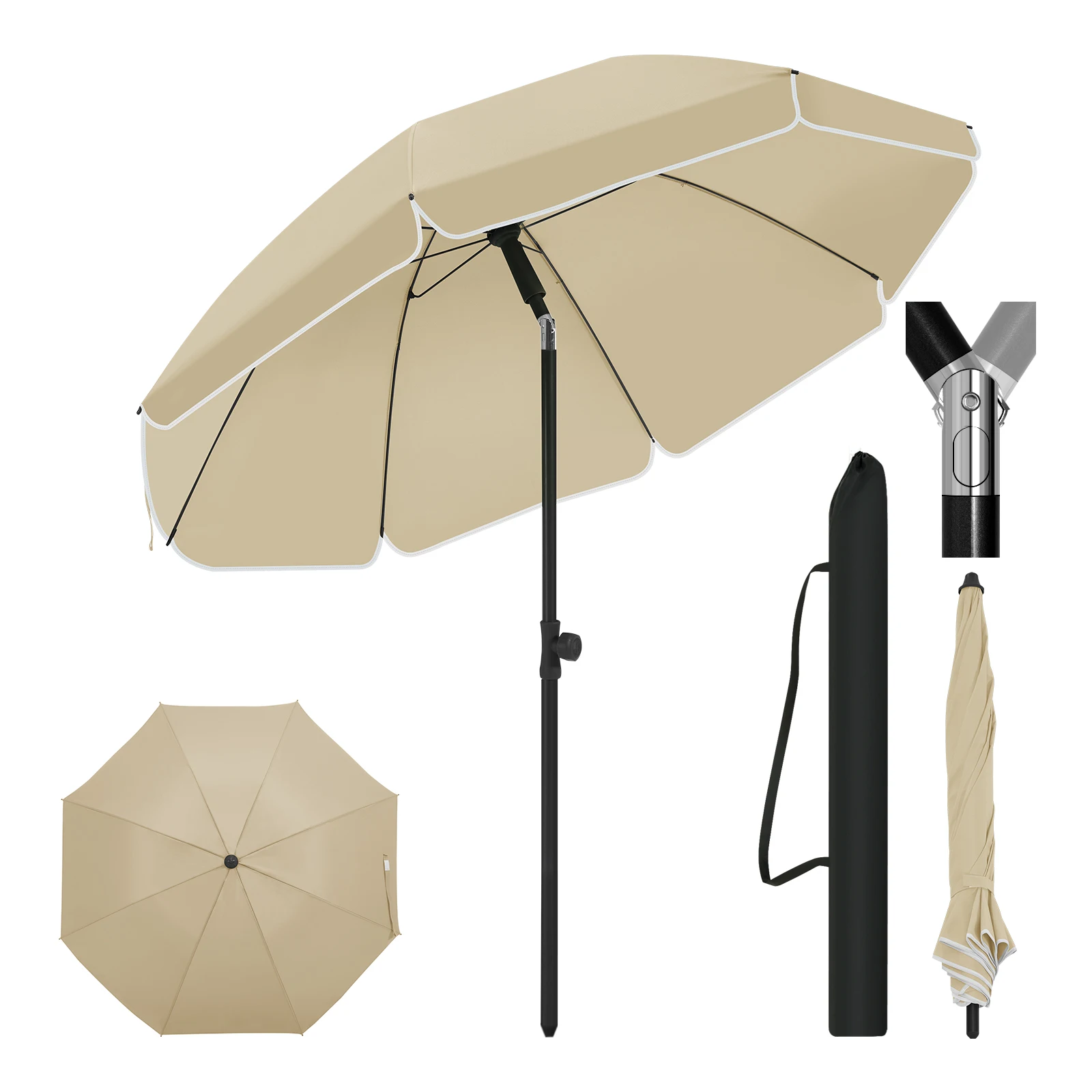 Sombrilla de Jardín y Balcón WOLTU con Altura Ajustable 45 °   Sombrilla de Playa Flexible e Impermeable, Protección Solar para Patio y Jardín