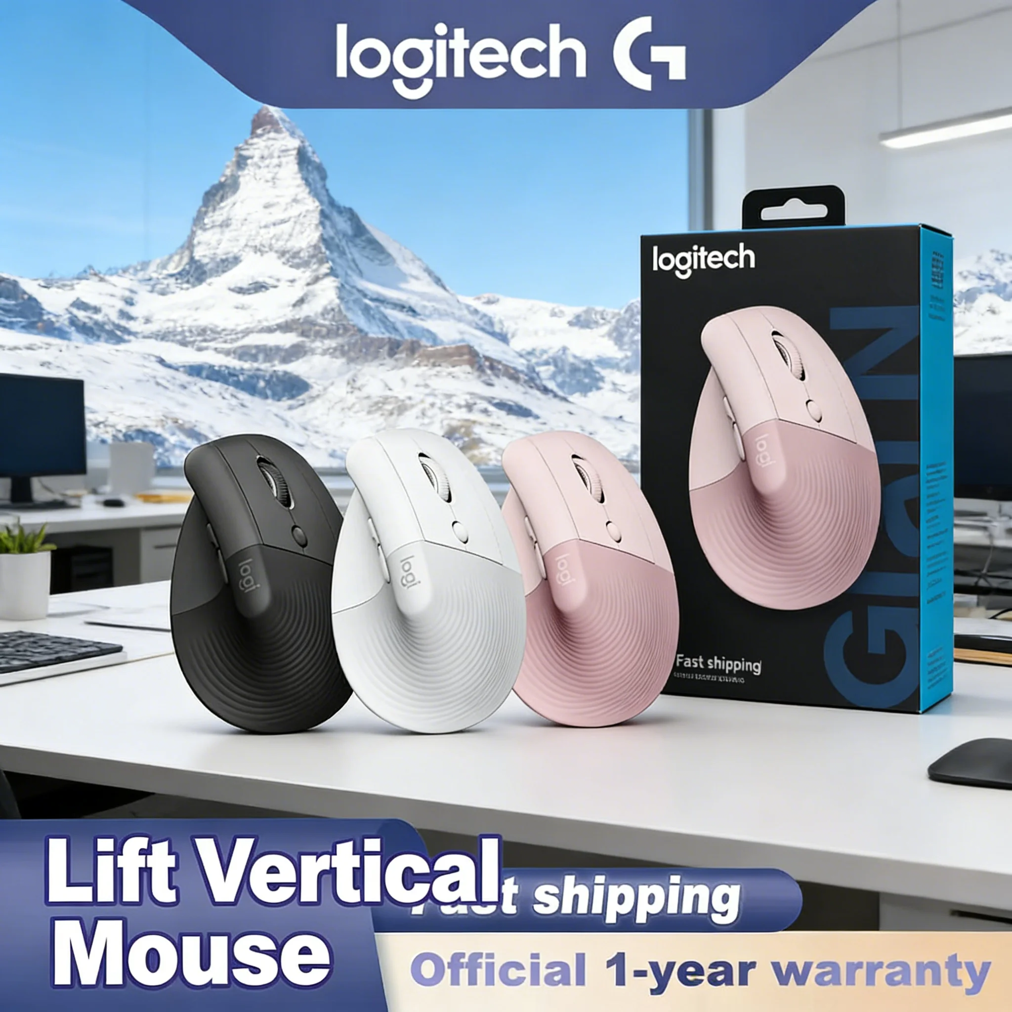 

Logitech Lift Ergonomic Vertical Mouse Wireless Bluetooth/USB Silent Click Dual Mode Compatible PC Laptop Tablet Includes Wrist
