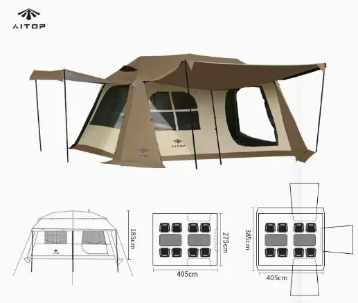 Custom Logo 4-season Wholesale Glamping Ridge Tent Heavy Duty Outdoor Camping Family Automatic Tent With Large Space