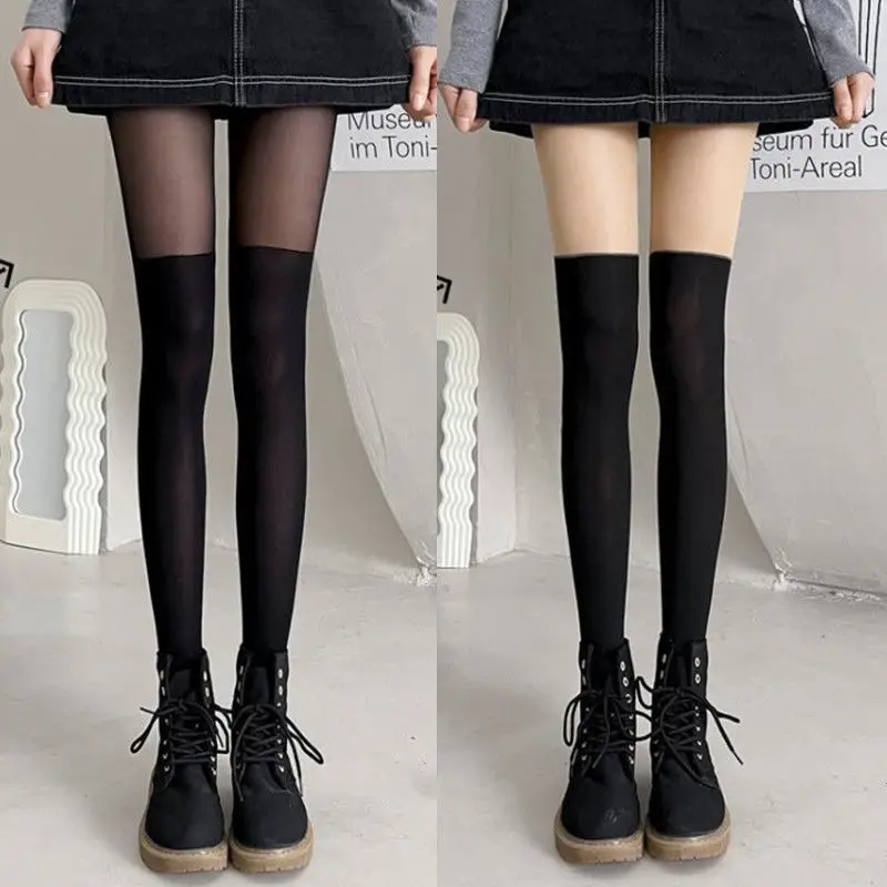 SOURCE Factory Fake Suspender Socks Overknee Long Boot Fake Thigh High Calf Stitching StockingsjkBlack Silk Stockings Distributi