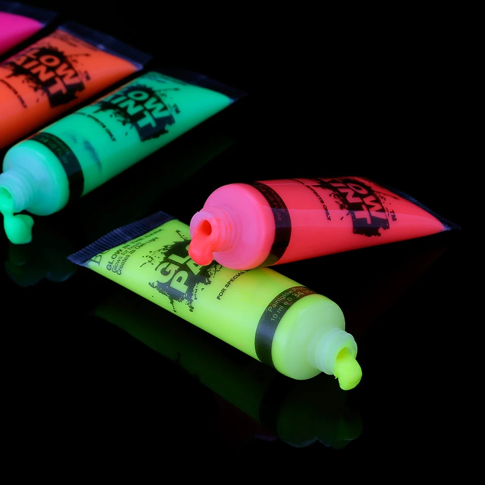 Tinta Fluorescente Neon para Pintura Facial e Corporal, 6 Cores, Tintas UV Luminosas, Maquiagem para Aniversário e Festa de Halloween, 24 Pçs/set