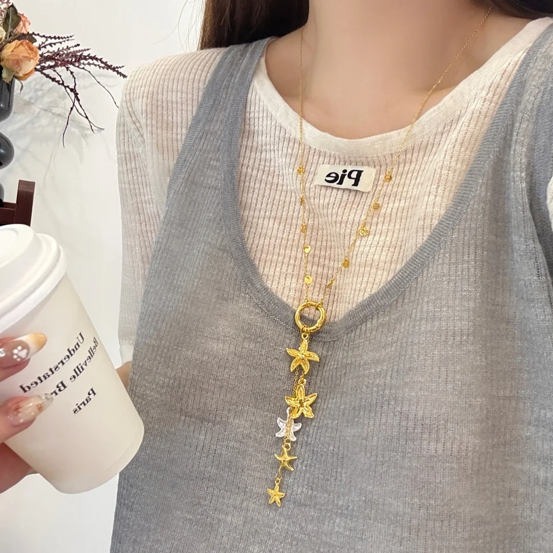 

DUTRIEUX Golden Color Starfish Long pendant Necklaces Charms Chain Vacation Choker New Trend For Women Fashion Jewelry Gifts