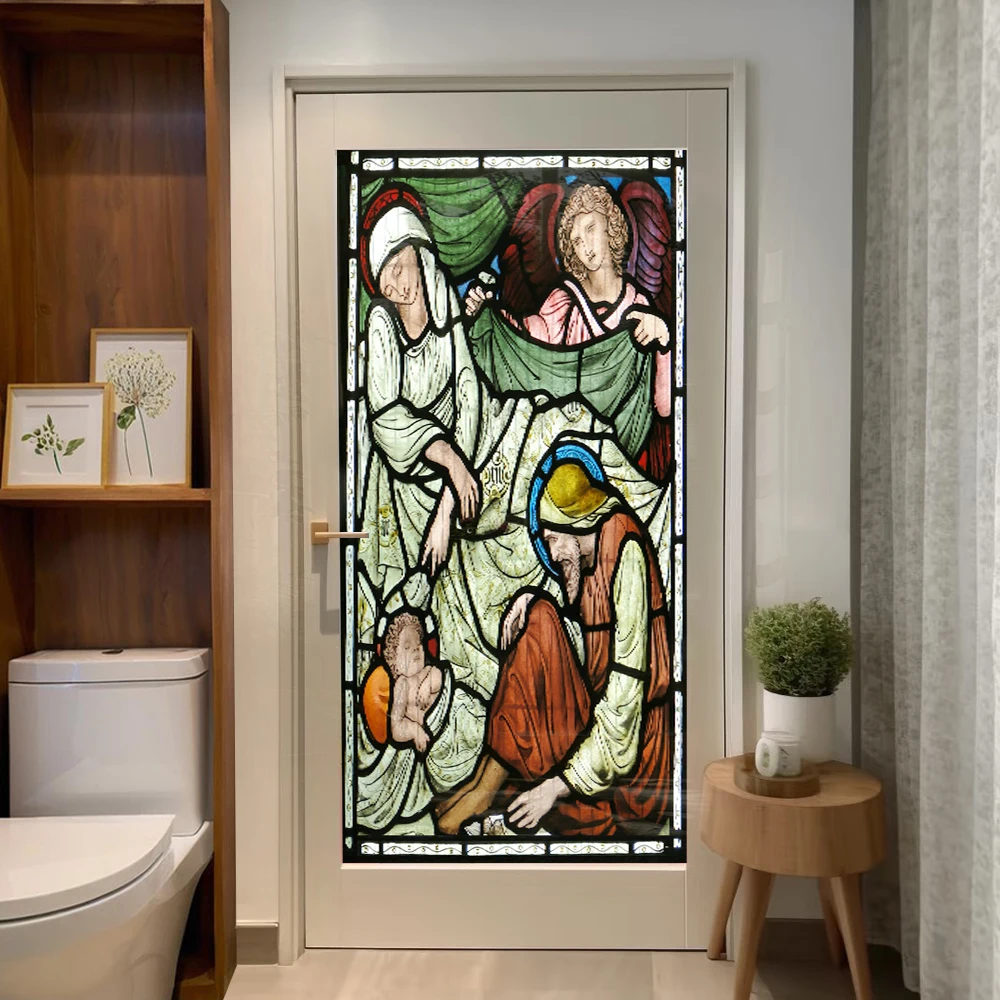 Church Stained Glass Decals Window Film Privacy Heat Insulation and Anti UV Blocking Static Cling Window Sticker for Home J44