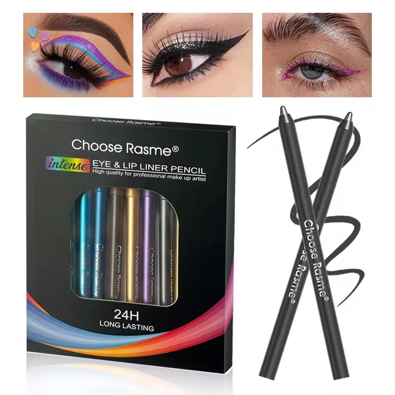 12 Colors Set Glitter  Shimmer Eyeliner Stick Pack - Long-Wearing Blue Tone Eyeliner Pencil with Smooth Application - Versatile