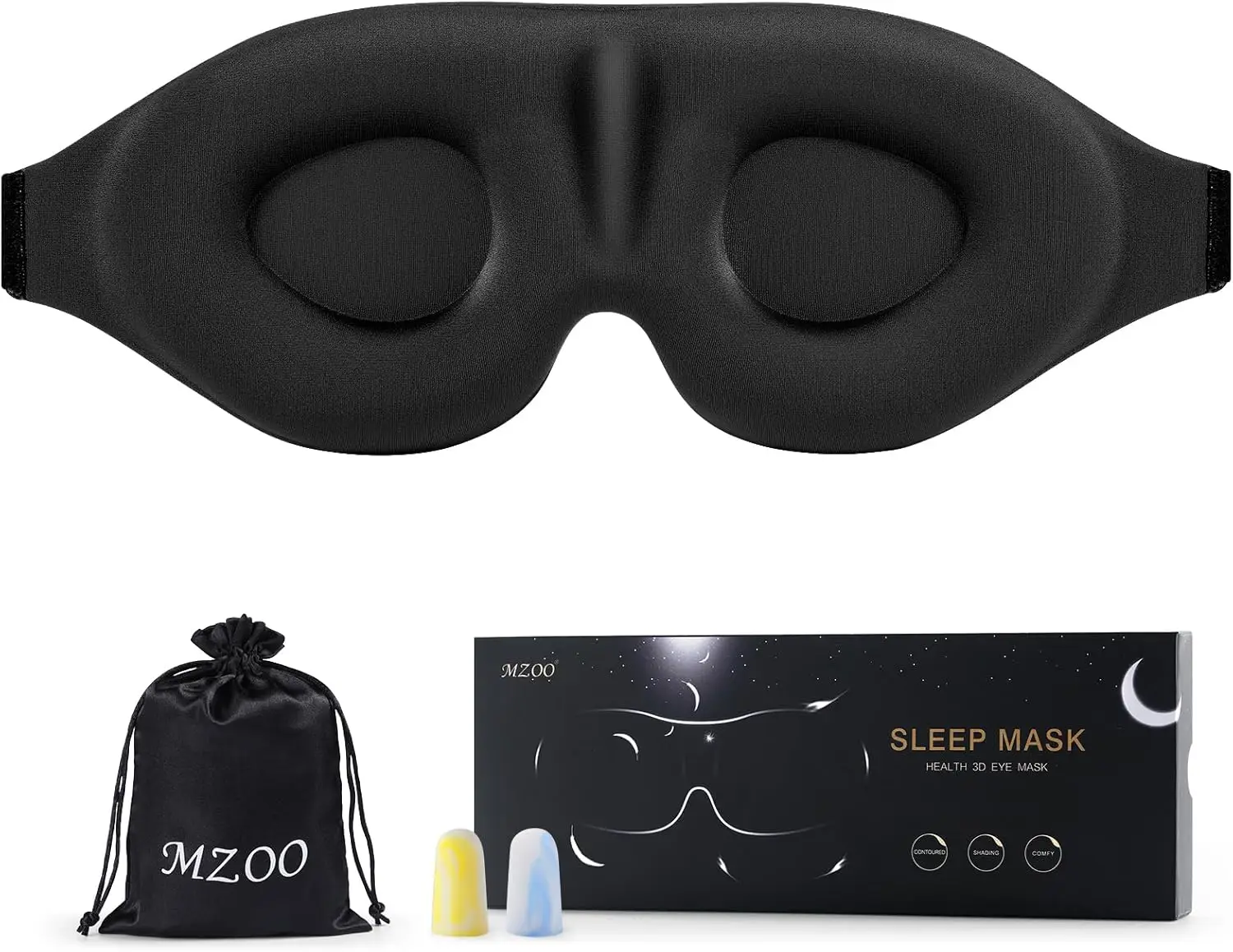 

Zero Eye Pressure 3D Sleep Mask, 100% Light Blocking for Side Sleepers, Soft Memory Foam, Patented Design, Travel & Night Shift