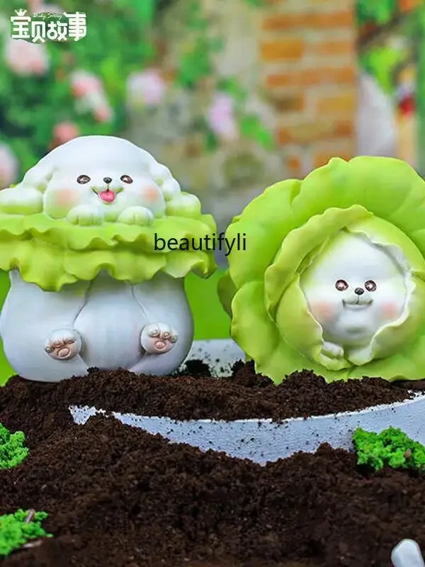 Boneca animal dos desenhos animados bonito cão vegetal desktop resina ornamento presente