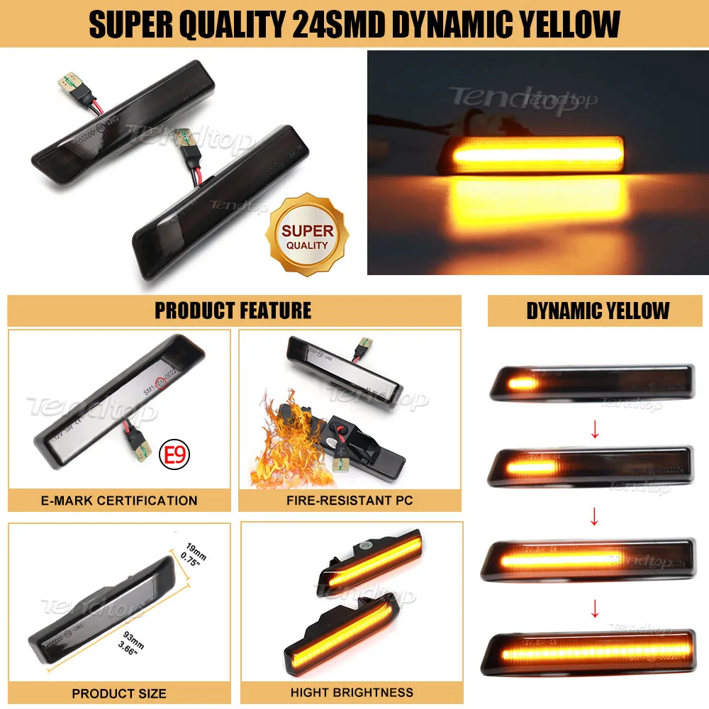 Dynamic Blinker Turn Signal Light For BMW 3 Series E36 1997-1999 X5 E53 LED Side Marker Light Indicator Sequential Lamp