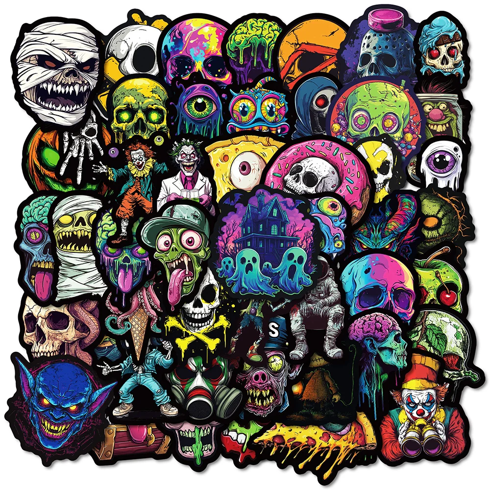 

10/30/50pcs Colorful Gothic Skull Graffiti Stickers Horror Decals Toys DIY Skateboard Laptop Phone Cool Cartoon Sticker for Kids