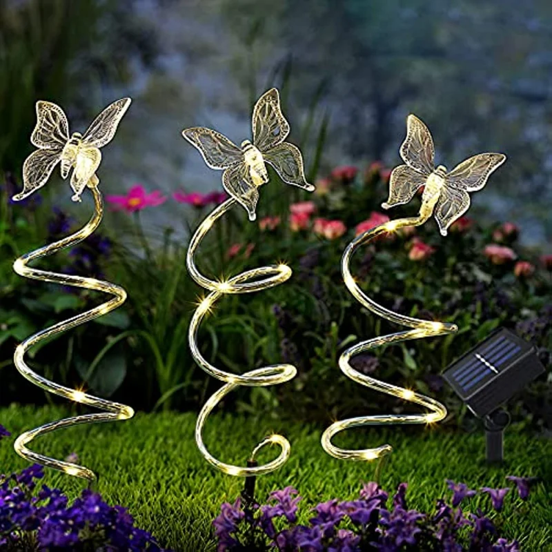 

Solar Spiral Butterfly Garden Stake Lights Lighting Modes Butterfly Figurines Decorative Outdoor Pathway Waterproof Yard Lawn