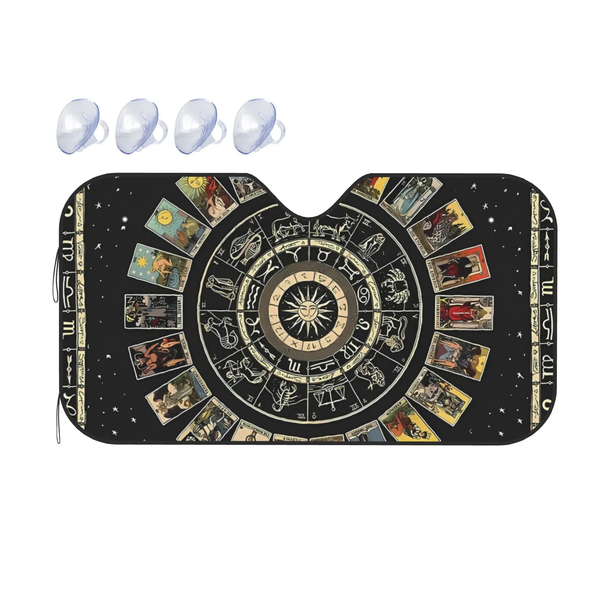 Windshield Sunshade Wheel Of The Zodiac, Astrology Chart And The Major Arcana Poster Glass Sunshade