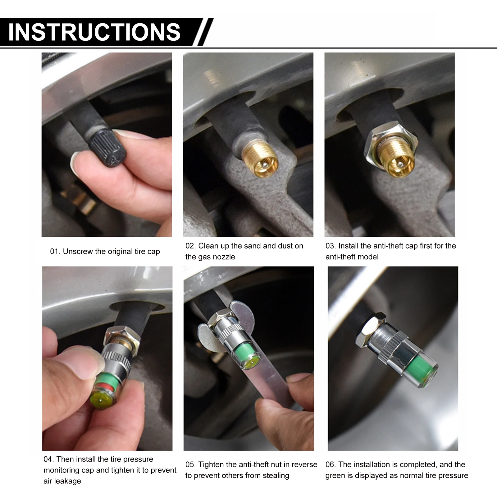 

Tire Pressure Monitor Caps High Quality Metal PC Durable Set Includes 4 Car Caps 4 Anti Theft Nuts 1 Wrench 3