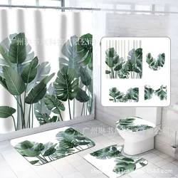 Tropical Leaves Shower Curtain Sets Green Palm Leaf Plants Bathroom Decor Fashion Non-Slip Rug Bath Mats Toilet Lid Cover