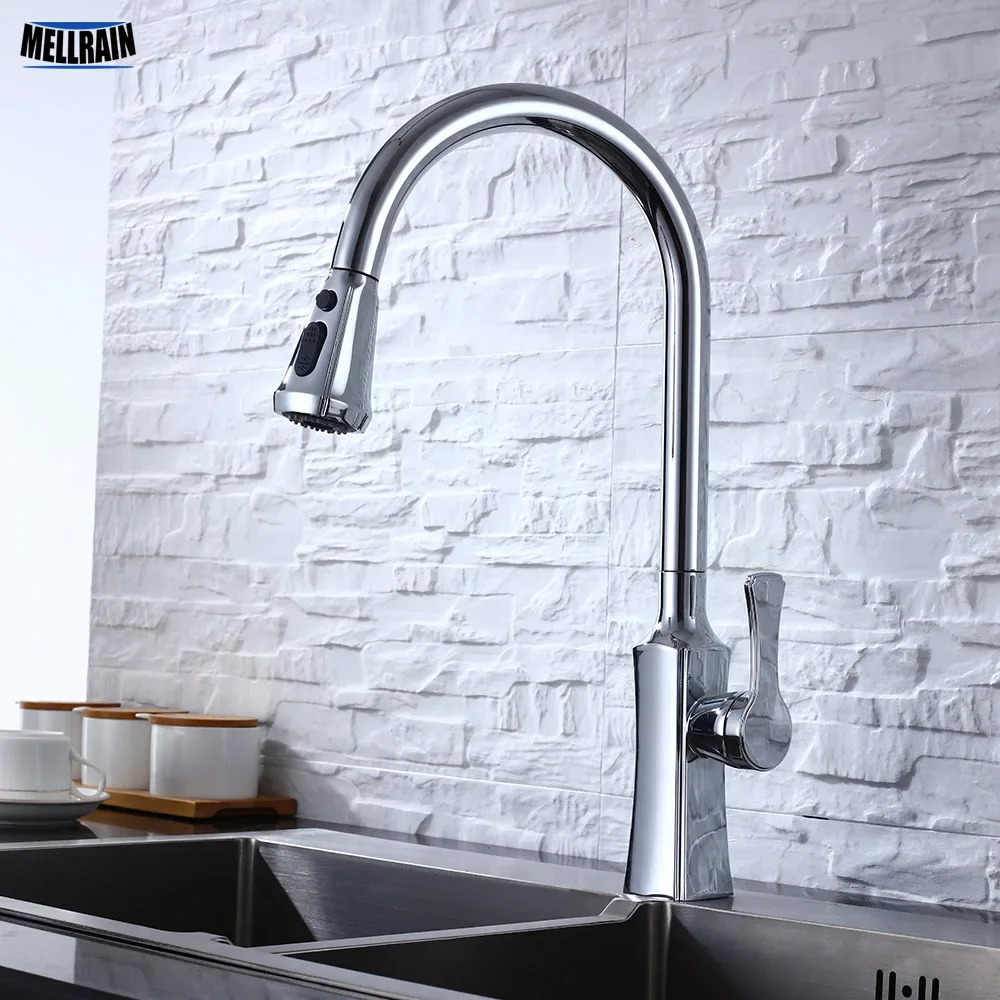 

Pull Out Kitchen Water Mixer Faucet Black White Nickel Brushed 3 Colors Choice Single Hole Kitchen Sink Water Tap Waretap