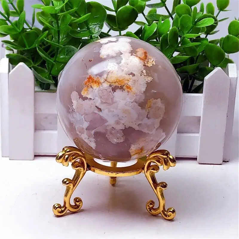 

7cm Natural Flower Agate Sphere Crystal Ball Massaging Meditation Reiki Healing Stone Home Decoration Exquisite Gift 1PCS