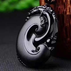 Obsidian Ruyi Pendant Amulets Natural Stone Amulet Talismans Black Gemstones Necklace Charms Charm Gifts for Women Jewelry