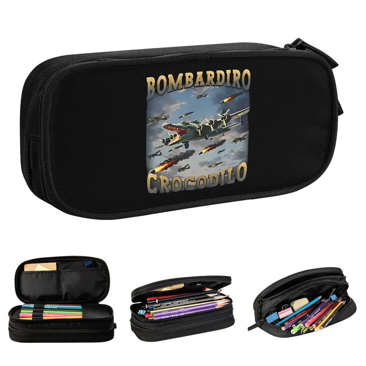 

Bombardiro Crocodilo Humor Meme Pencil Case Italian Brainrot Pencilcases Pen Holder Big Capacity Bag Supplies Gift Stationery