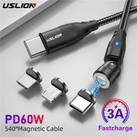 USLION 60W Magnetic Cable Quick Charge PD Fast Charging Type C to Type C Cable For Xiaomi mi 13Pro Data Charger Wire For MacBook