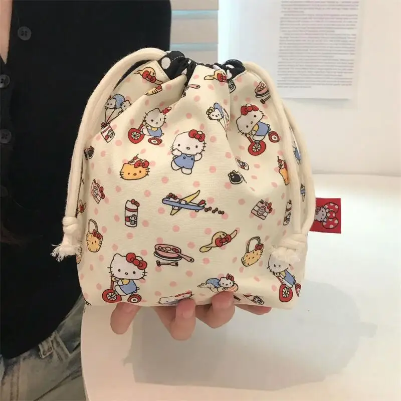 

Sanrio Hello Kitty Storage Bag Girl Printing Textile Crafts Drawstring Bag Portable Travel Makeup Kawaii Cartoon Fashion Package