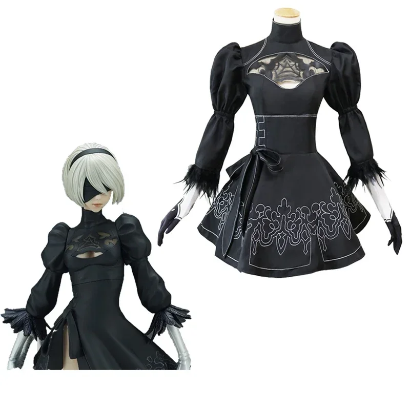 Gra YoRHa nr 2 typ B Cos NieR:Automata Lady kostiumy Cosplay seksowny strój komplet sukienka nakrycia głowy skarpetki rękawiczki