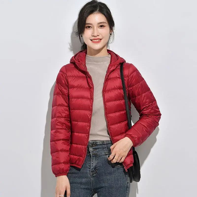 Female Korean Slim Fit Ultra Lightweight Packable Hooded Down Coats 15 Colors Women Fashion Hooded Solid Warm Puffer Jacket