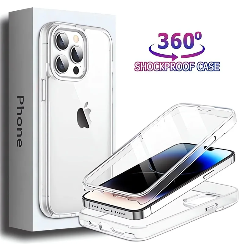 360 Full Body Clear PC+TPU Protective Case For iPhone 15 14 Pro max 13 12 Mini 11 X XS XR 7 8 15 Plus Shockproof  Bumper Cover