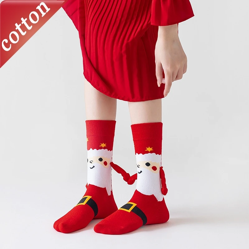 Frauen Socken Cartoon Kreative Weihnachten Tragen Lustige Handholding Kawaii Nette Socken Hohe Qualität Baumwolle Mid-rohr Socken Für mädchen